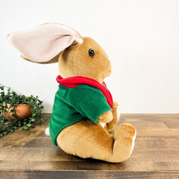 18” Vintage Christmas Velveteen Rabbit Plush Green Coat Commonwealth 1995 - Picture 4 of 8